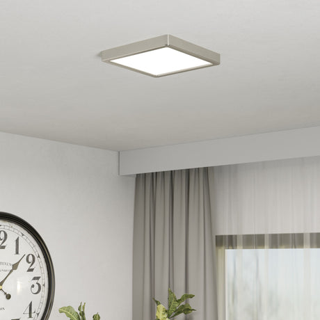 Eglo EU Fueva 6 Satin Nickel LED Square Ceiling Light, 22cm