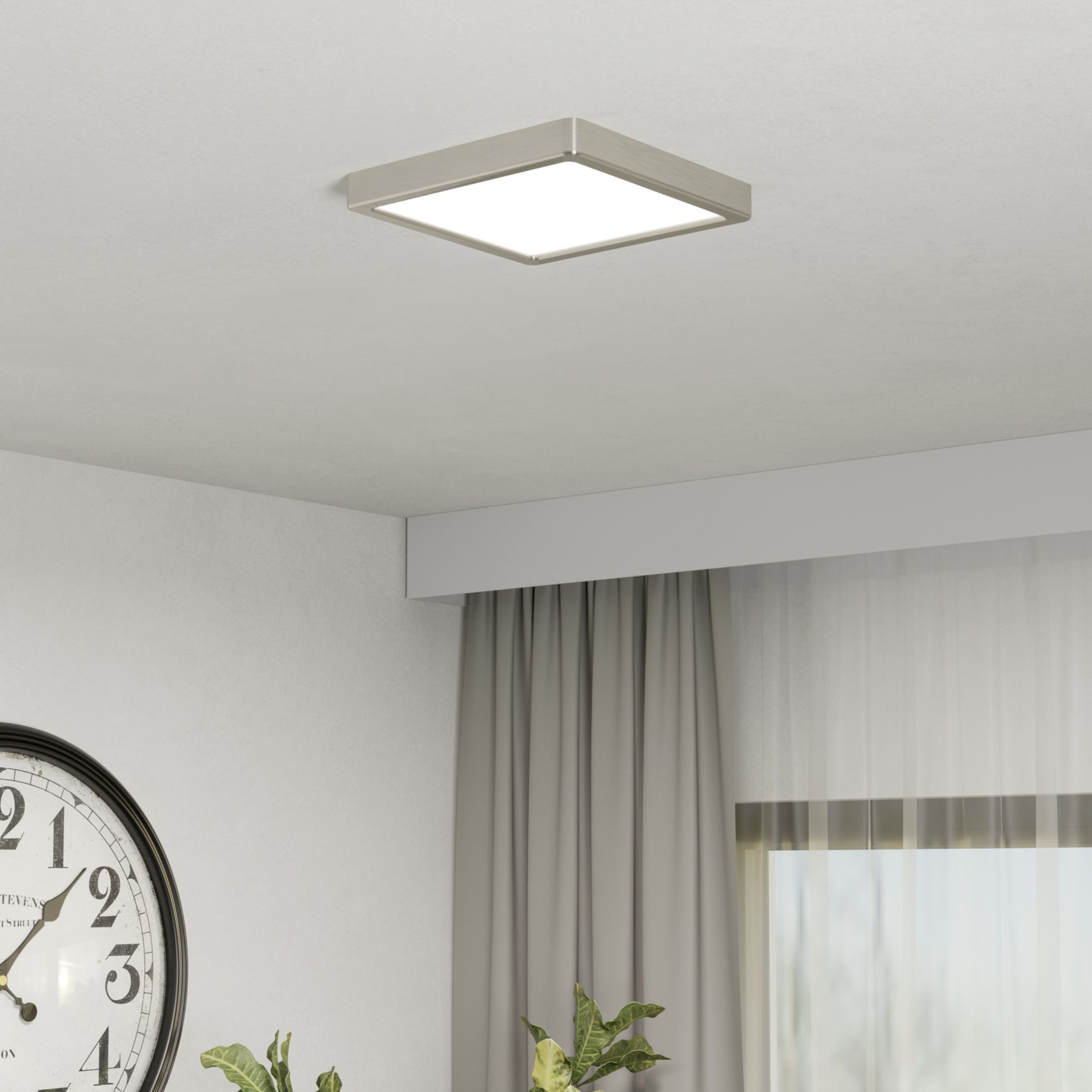 Eglo EU Fueva 6 Satin Nickel LED Sqaure Ceiling Light, 29cm product image - Endon Lighting from First Light Direct with great prices and fast UK delivery