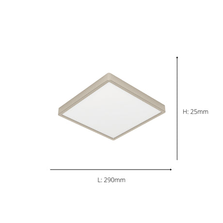Eglo EU Fueva 6 Satin Nickel LED Sqaure Ceiling Light, 29cm