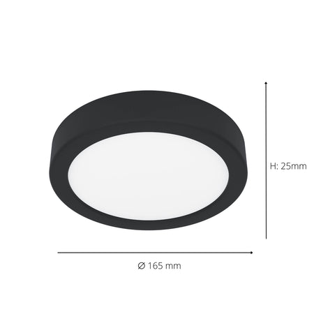 Eglo EU Fueva 6 IP44 LED CCT Plastic Ceiling Light, (D) 16.6cm Black