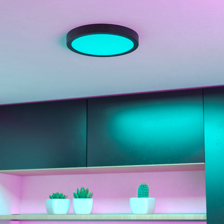 Eglo EU Fueva 6-Z Smart Control RGB IP44 Plastic Round Ceiling Light, 21.1cm Black