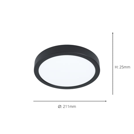 Eglo EU Fueva 6-Z Smart Control RGB IP44 Plastic Round Ceiling Light, 21.1cm Black