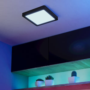 Eglo EU Fueva 6-Z Smart Control RGB IP44 Plastic Square Ceiling Light, 22cm Black