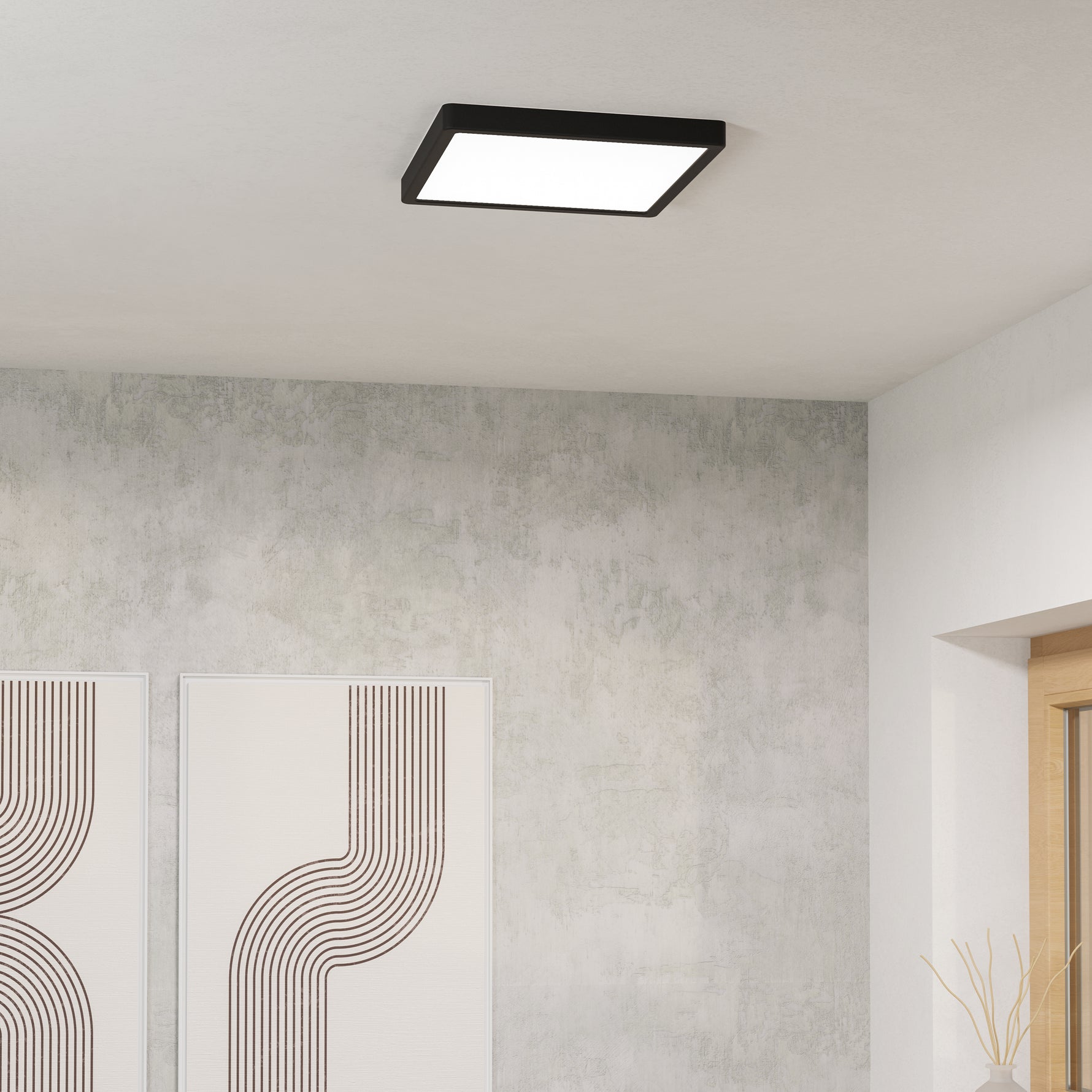 Eglo EU Fueva 6-Z Smart Control RGB IP44 Plastic Square Ceiling Light, 29.5cm Black product image - Endon Lighting from First Light Direct with great prices and fast UK delivery