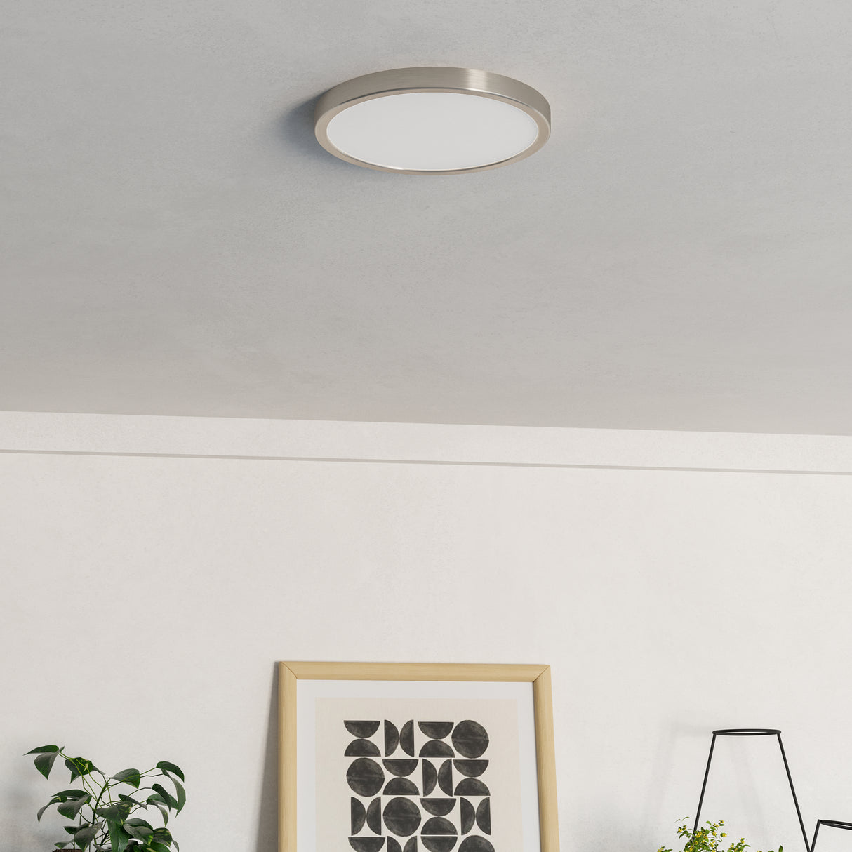 Eglo EU Fueva 6-Z Smart Control RGB IP44 Plastic Round Ceiling Light, 27.8cm Satin Nickel