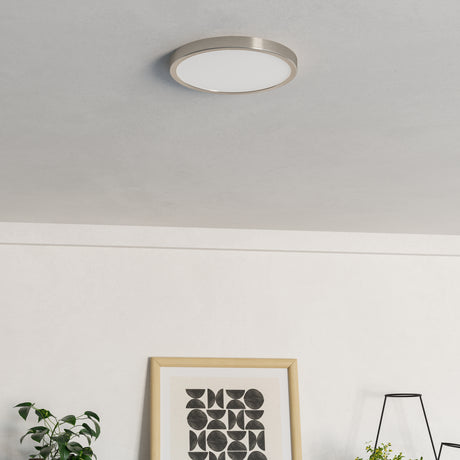Eglo EU Fueva 6-Z Smart Control RGB IP44 Plastic Round Ceiling Light, 27.8cm Satin Nickel