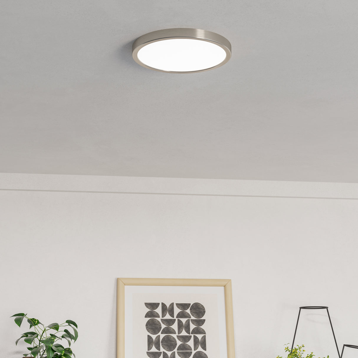 Eglo EU Fueva 6-Z Smart Control RGB IP44 Plastic Round Ceiling Light, 27.8cm Satin Nickel