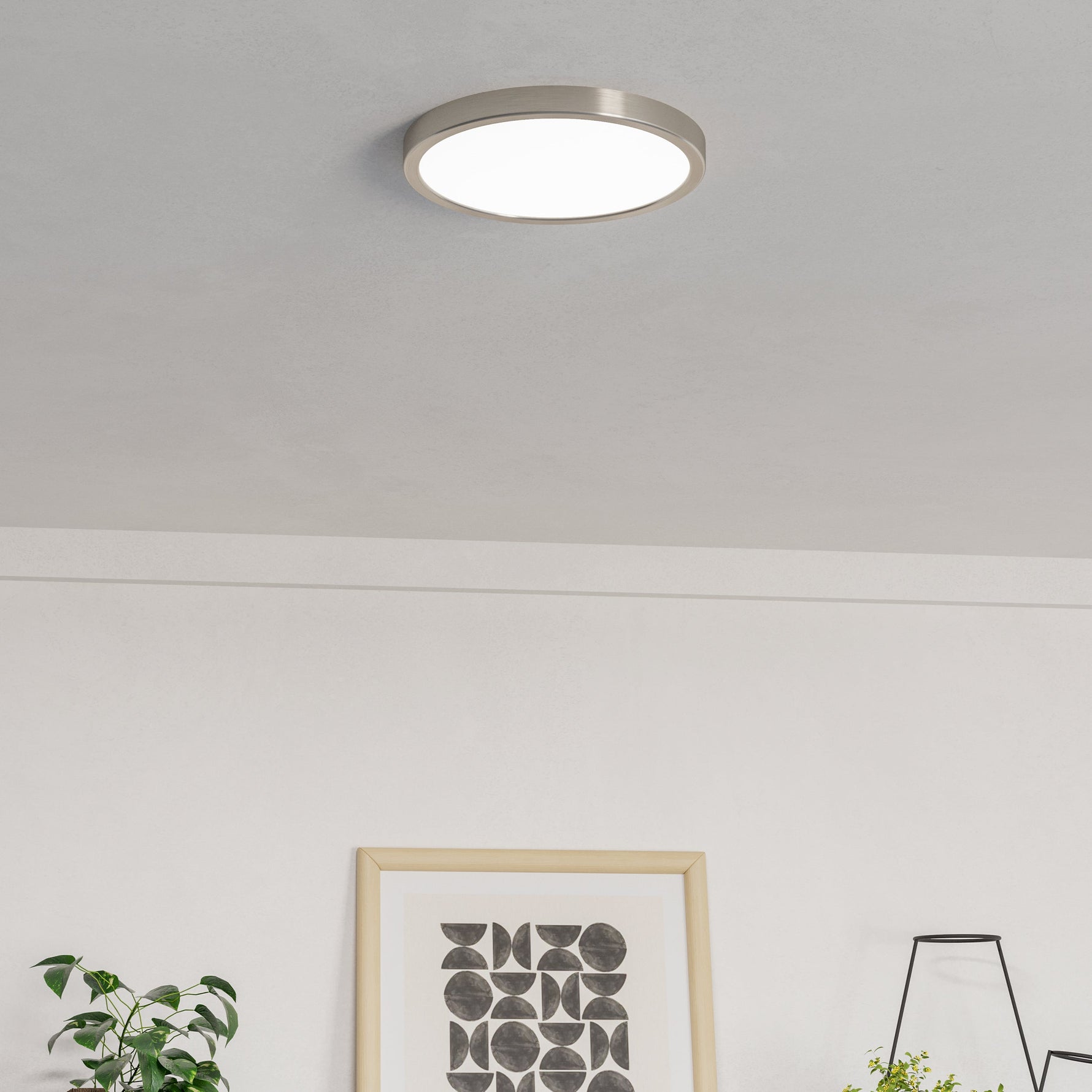 Eglo EU Fueva 6-Z Smart Control RGB IP44 Plastic Square Ceiling Light, 22cm Satin Nickel product image - Endon Lighting from First Light Direct with great prices and fast UK delivery