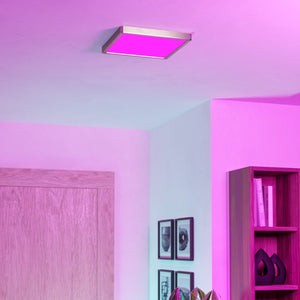 Eglo EU Fueva 6-Z Smart Control RGB IP44 Plastic Square Ceiling Light, 29.5cm Satin Nickel