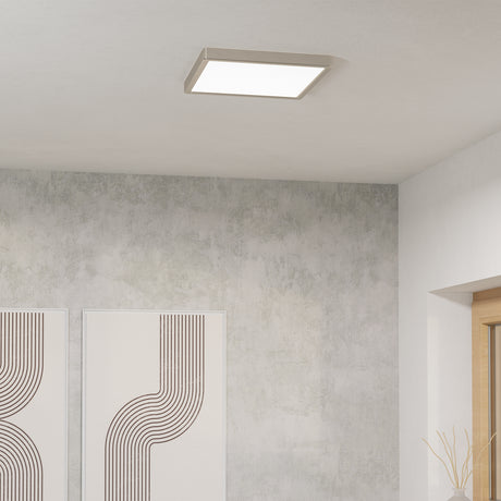 Eglo EU Fueva 6-Z Smart Control RGB IP44 Plastic Square Ceiling Light, 29.5cm Satin Nickel