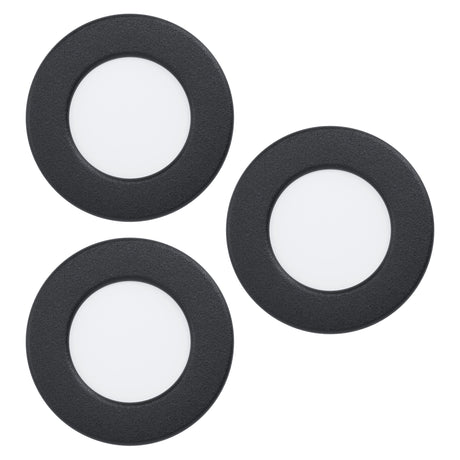 Eglo EU Fueva 6 Black LED Round Recessed Ceiling Light, 8.8cm, Set of 3