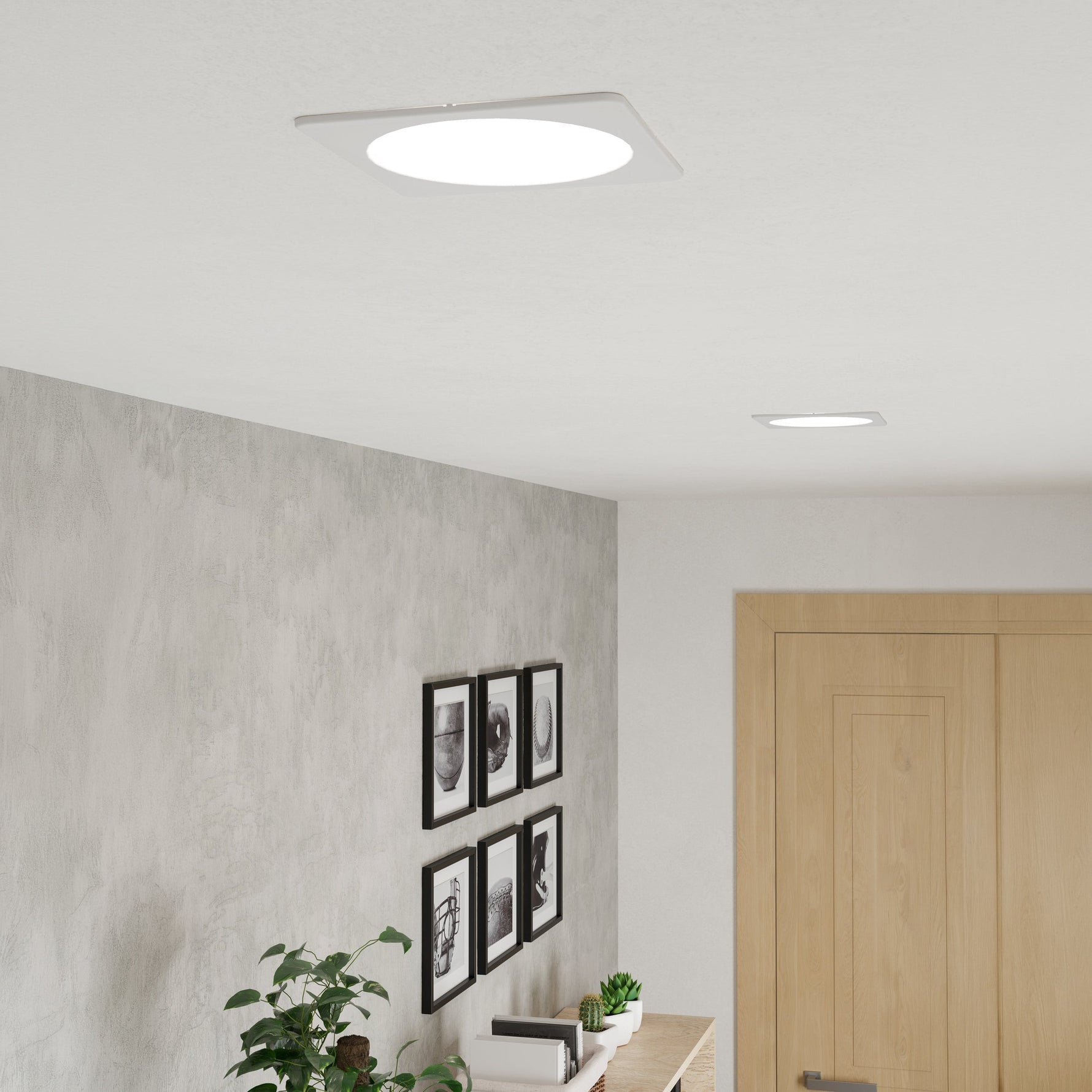 Eglo EU Fueva 6 Satin Nickel LED Square Recessed Ceiling Light, 16.6cm product image - Endon Lighting from First Light Direct with great prices and fast UK delivery