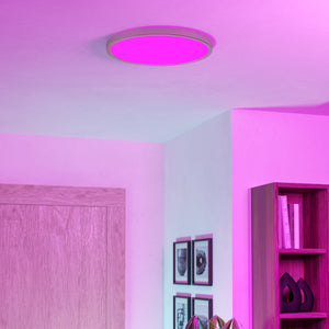 Eglo EU Fueva 6-Z Smart Control RGB IP44 Plastic Round Ceiling Light, 38.9cm Satin Nickel
