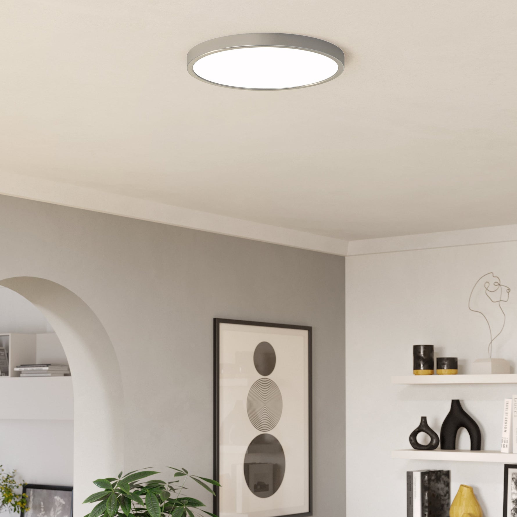 Eglo EU Fueva 6-Z Smart Control RGB IP44 Plastic Square Ceiling Light, 39cm Satin Nickel product image - Endon Lighting from First Light Direct with great prices and fast UK delivery