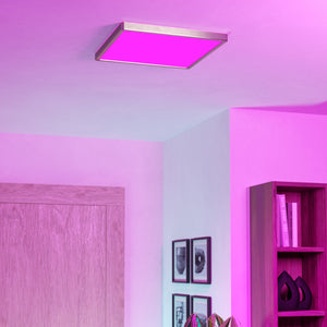 Eglo EU Fueva 6-Z Smart Control RGB IP44 Plastic Square Ceiling Light, 39cm Satin Nickel