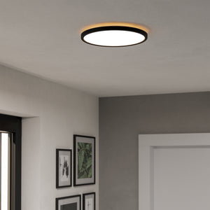 Eglo EU Rovito Black Round Plastic LED Ceiling Light, 30cm