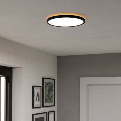 Eglo EU Rovito Black Round Plastic LED Ceiling Light, 30cm