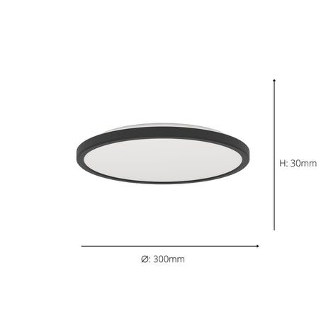 Eglo EU Rovito Black Round Plastic LED Ceiling Light, 30cm