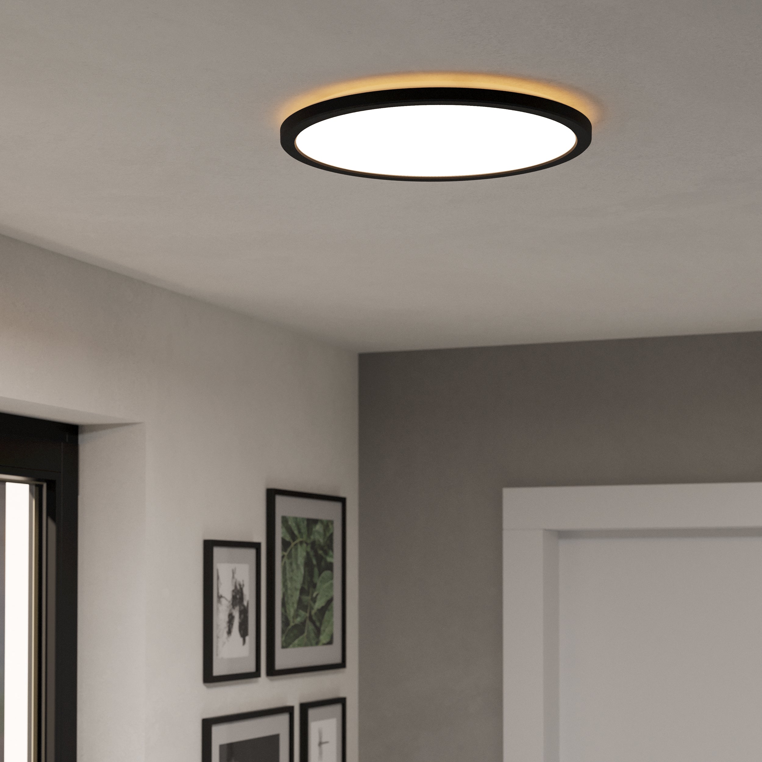 Eglo EU Rovito Black Round Plastic LED Tricolour Ceiling Light, 38.9cm product image - Endon Lighting from First Light Direct with great prices and fast UK delivery