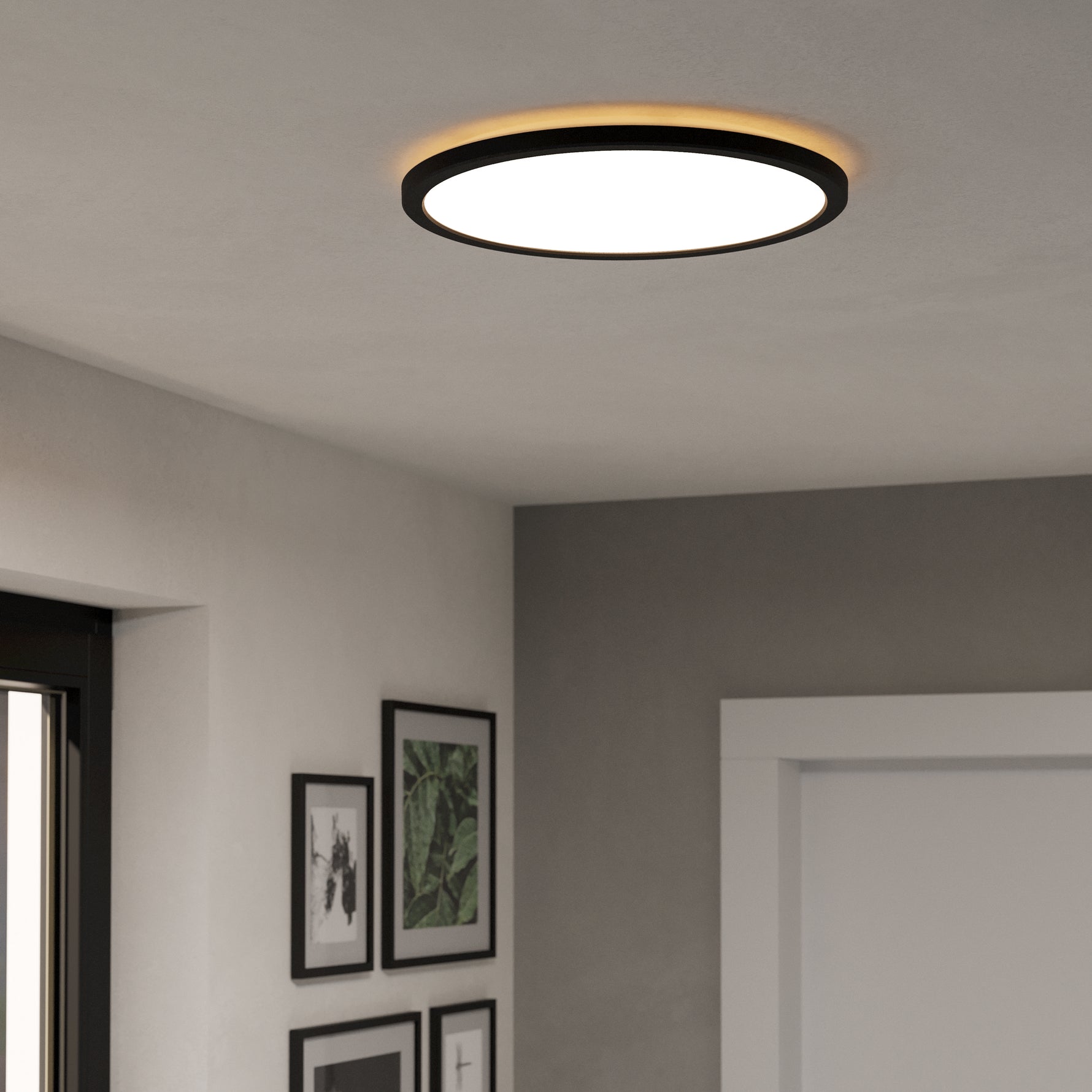 Eglo EU Rovito Black Round Plastic LED Tricolour Ceiling Light, 38.9cm product image - Endon Lighting from First Light Direct with great prices and fast UK delivery