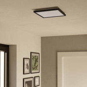Eglo EU Rovito Black Square Plastic LED Tricolour Ceiling Light, 29cm
