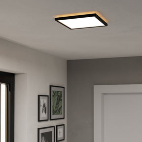 Eglo EU Rovito Black Square Plastic LED Tricolour Ceiling Light, 29cm