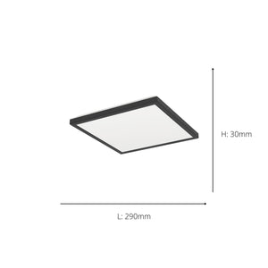 Eglo EU Rovito Black Square Plastic LED Tricolour Ceiling Light, 29cm