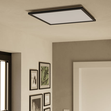 Eglo EU Rovito Black Square Plastic LED Tricolour Ceiling Light, 50cm