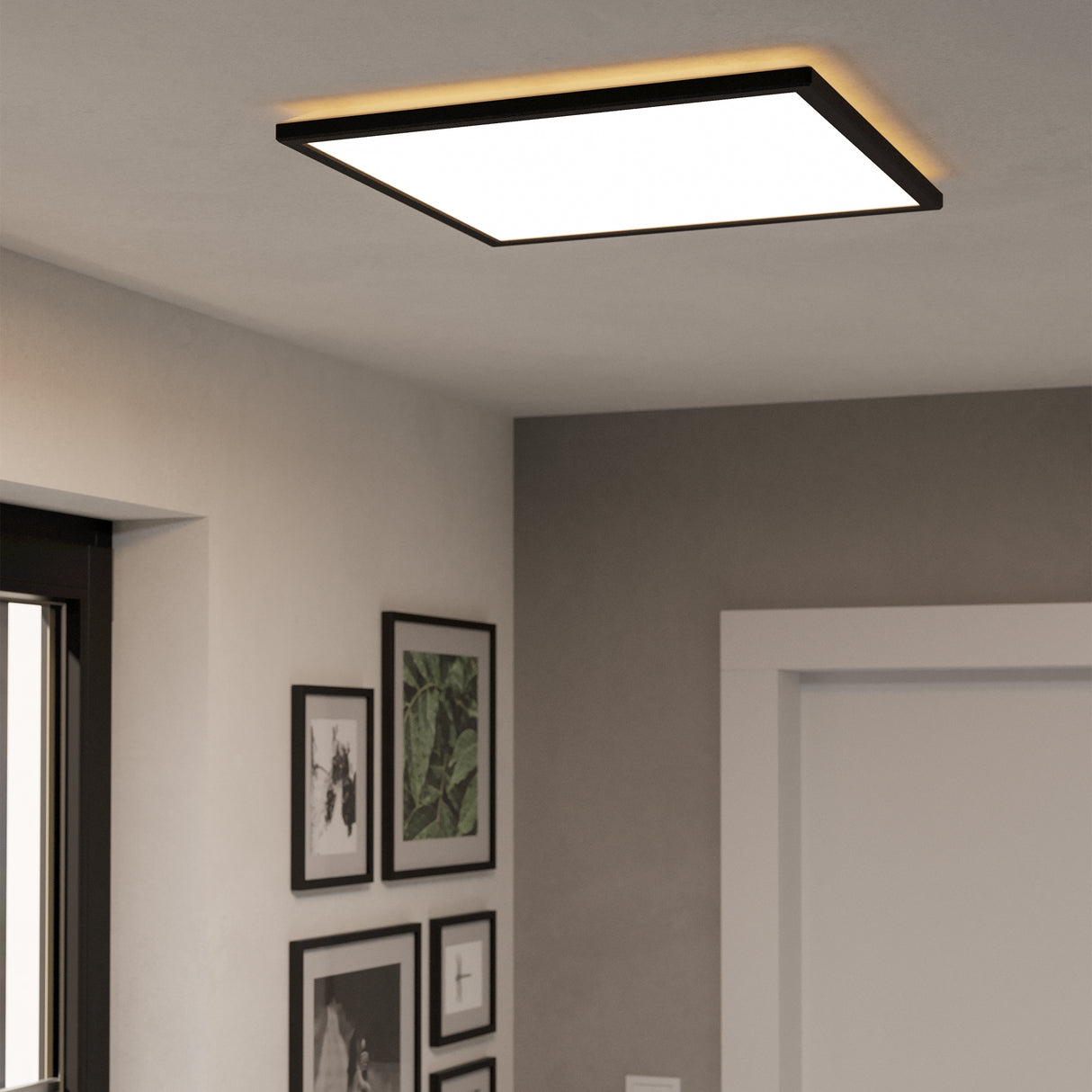 Eglo EU Rovito Black Square Plastic LED Tricolour Ceiling Light, 50cm