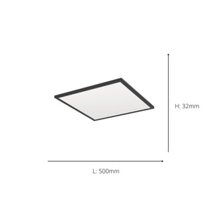 Eglo EU Rovito Black Square Plastic LED Tricolour Ceiling Light, 50cm