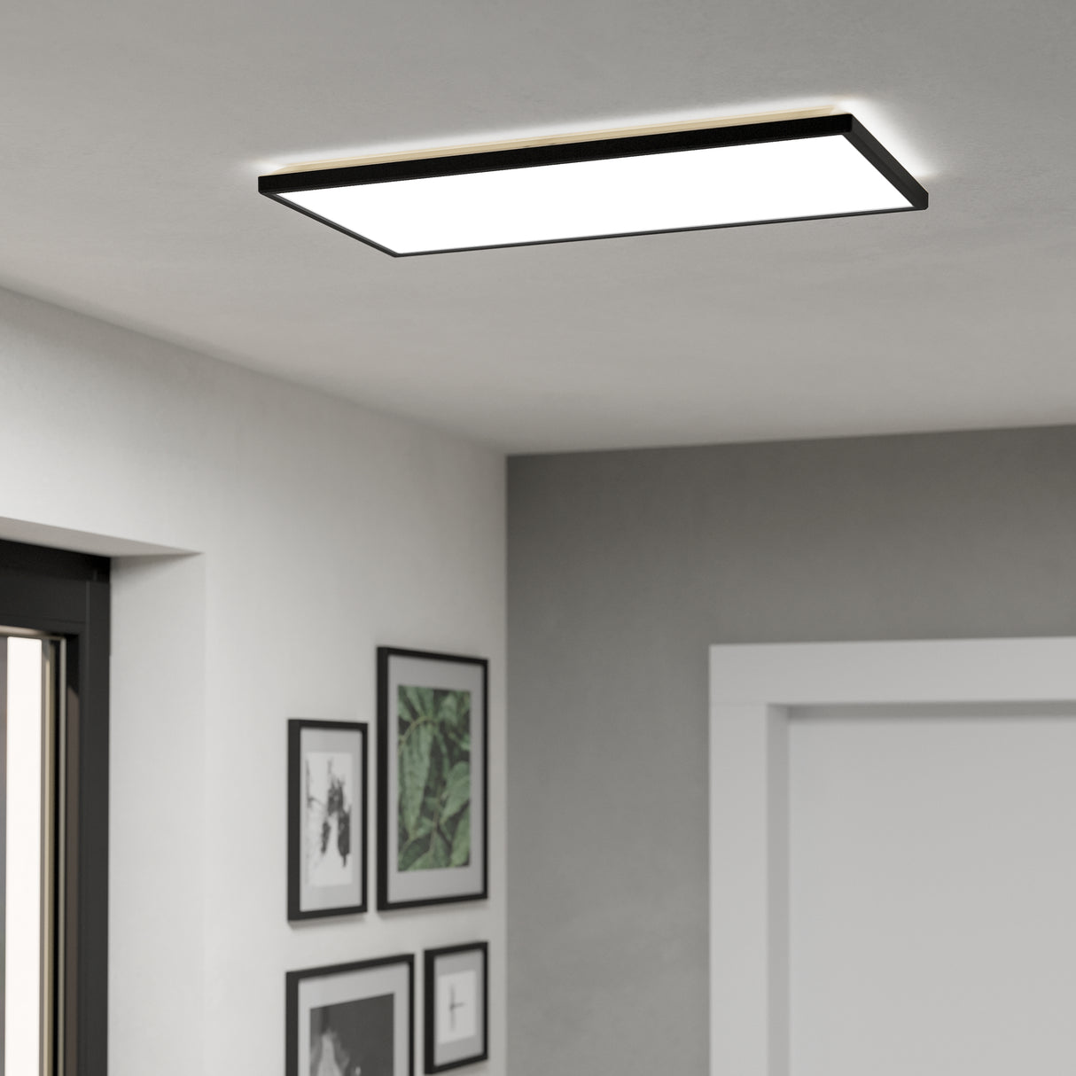 Eglo EU Rovito Black Rectangular Plastic LED Ceiling Light, 57cm