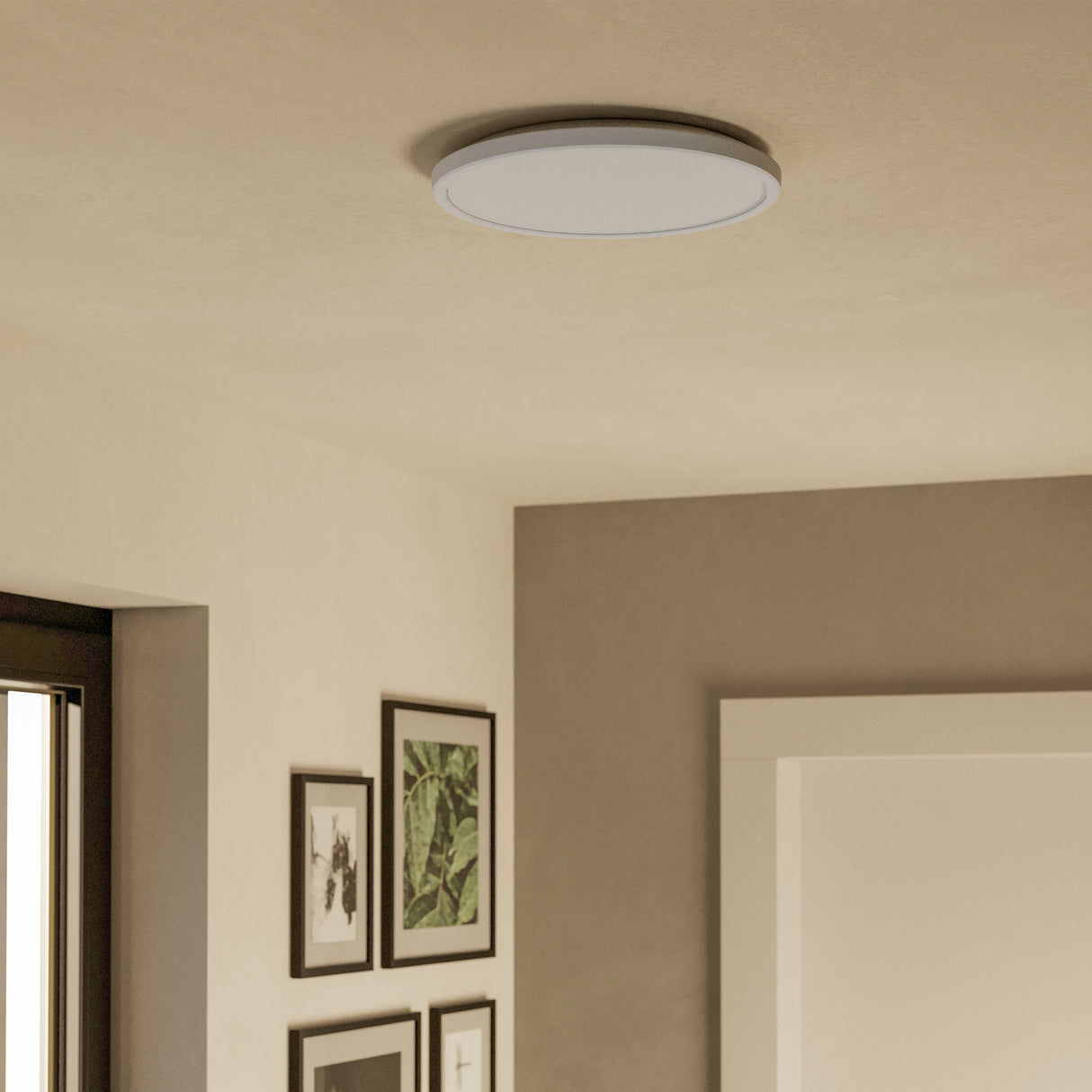 Eglo EU Rovito White Roundr Plastic LED Tricolour Ceiling Light, 30cm