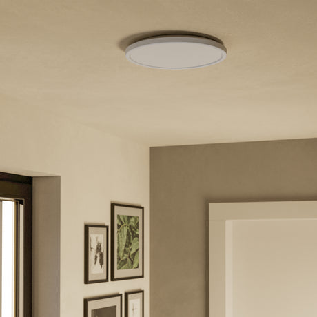 Eglo EU Rovito White Roundr Plastic LED Tricolour Ceiling Light, 30cm