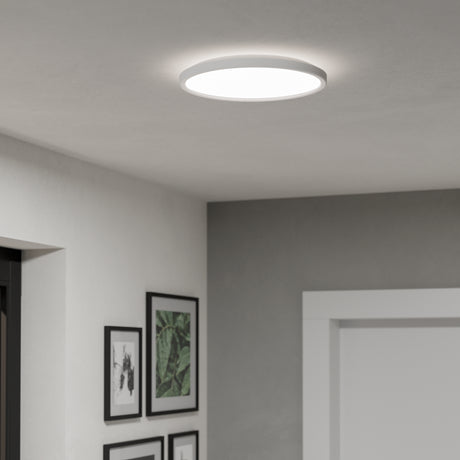 Eglo EU Rovito White Roundr Plastic LED Tricolour Ceiling Light, 30cm