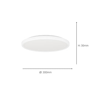 Eglo EU Rovito White Roundr Plastic LED Tricolour Ceiling Light, 30cm