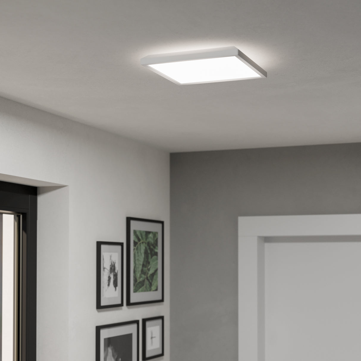 Eglo EU Rovito White Square Plastic LED Tricolour Ceiling Light, 29cm