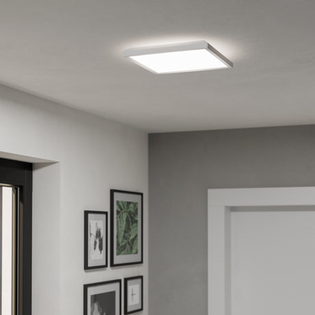 Eglo EU Rovito White Square Plastic LED Tricolour Ceiling Light, 29cm