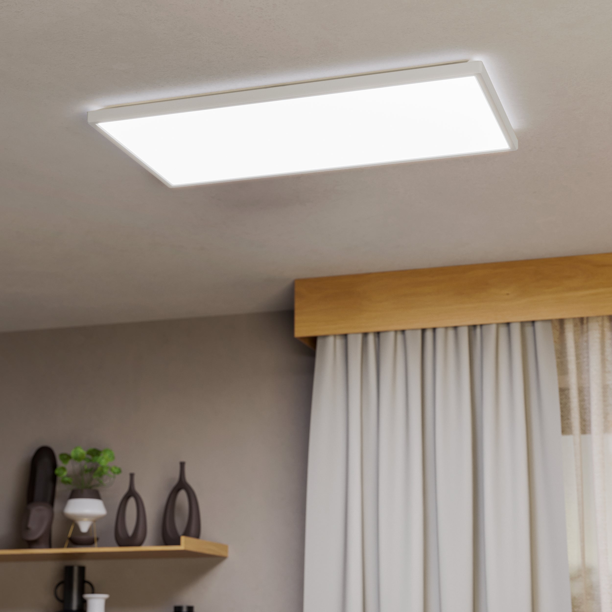Eglo EU Rovito-Z Smart Control Black Rectangular Plastic LED Ceiling Light, 57cm product image - Endon Lighting from First Light Direct with great prices and fast UK delivery