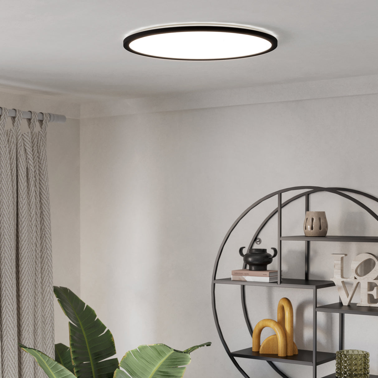 Eglo EU Rovito-R Black Round Plastic LED Ceiling Light, 50cm
