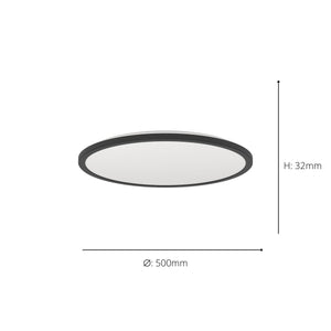 Eglo EU Rovito-R Black Round Plastic LED Ceiling Light, 50cm