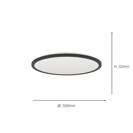 Eglo EU Rovito-R Black Round Plastic LED Ceiling Light, 50cm
