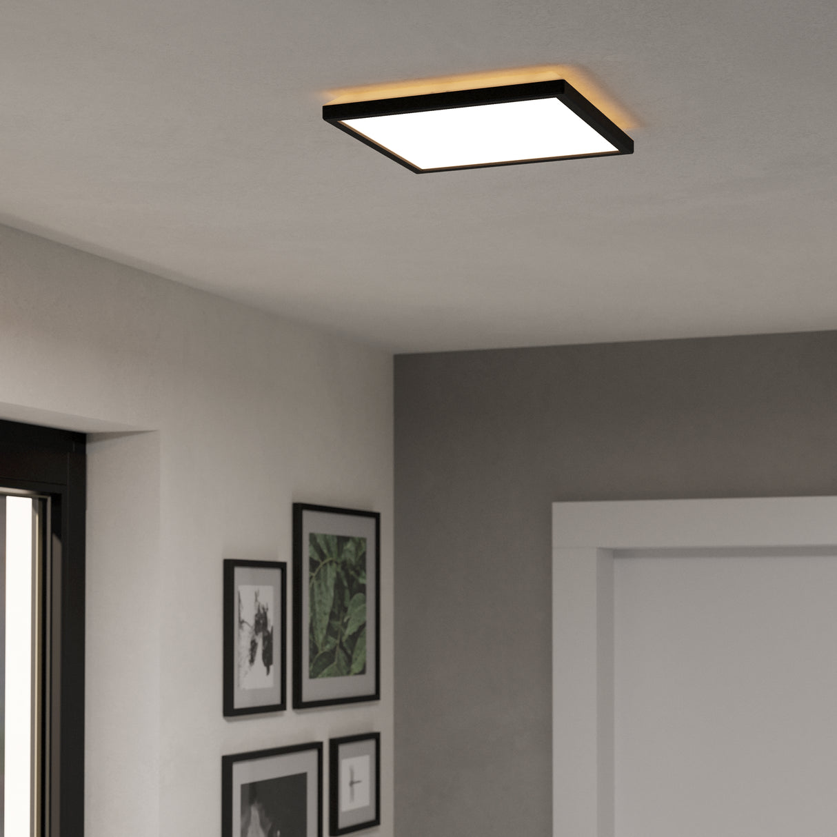 Eglo EU Rovito-Z Smart Control Black Square Plastic LED Ceiling Light, 29cm