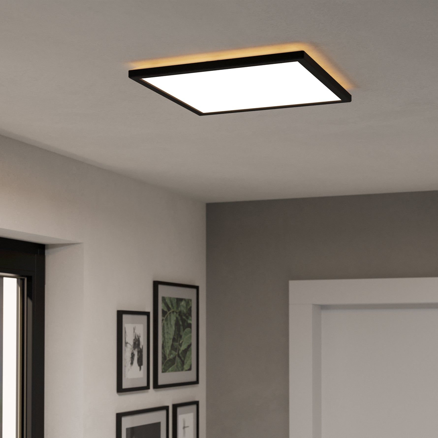Eglo EU Rovito-Z Smart Control Black Square Plastic LED Ceiling Light, 39cm product image - Endon Lighting from First Light Direct with great prices and fast UK delivery