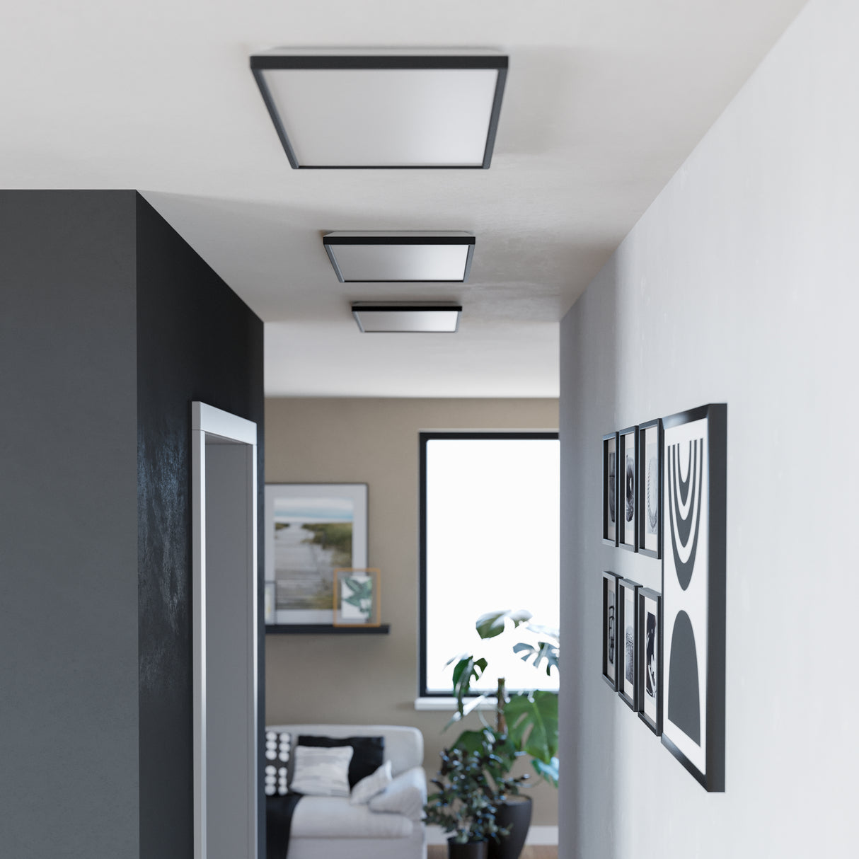Eglo EU Rovito-Z Smart Control Black Rectangular Plastic LED Ceiling Light, 57cm