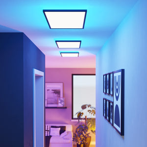 Eglo EU Rovito-Z Smart Control Black Rectangular Plastic LED Ceiling Light, 57cm