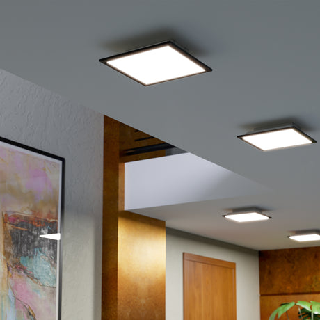 Eglo EU Moradillo-Z Black Steel LED Smart Control Ceiling Light, 29.5 x 29.5cm