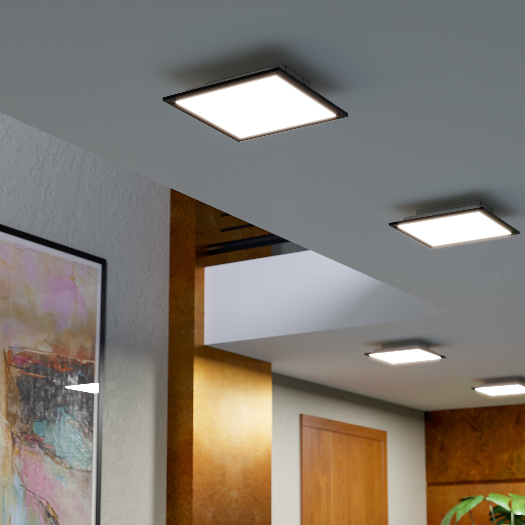 Eglo EU Moradillo-Z Black Steel LED Smart Control Ceiling Light, 59.5 x 59.5cm product image - Endon Lighting from First Light Direct with great prices and fast UK delivery