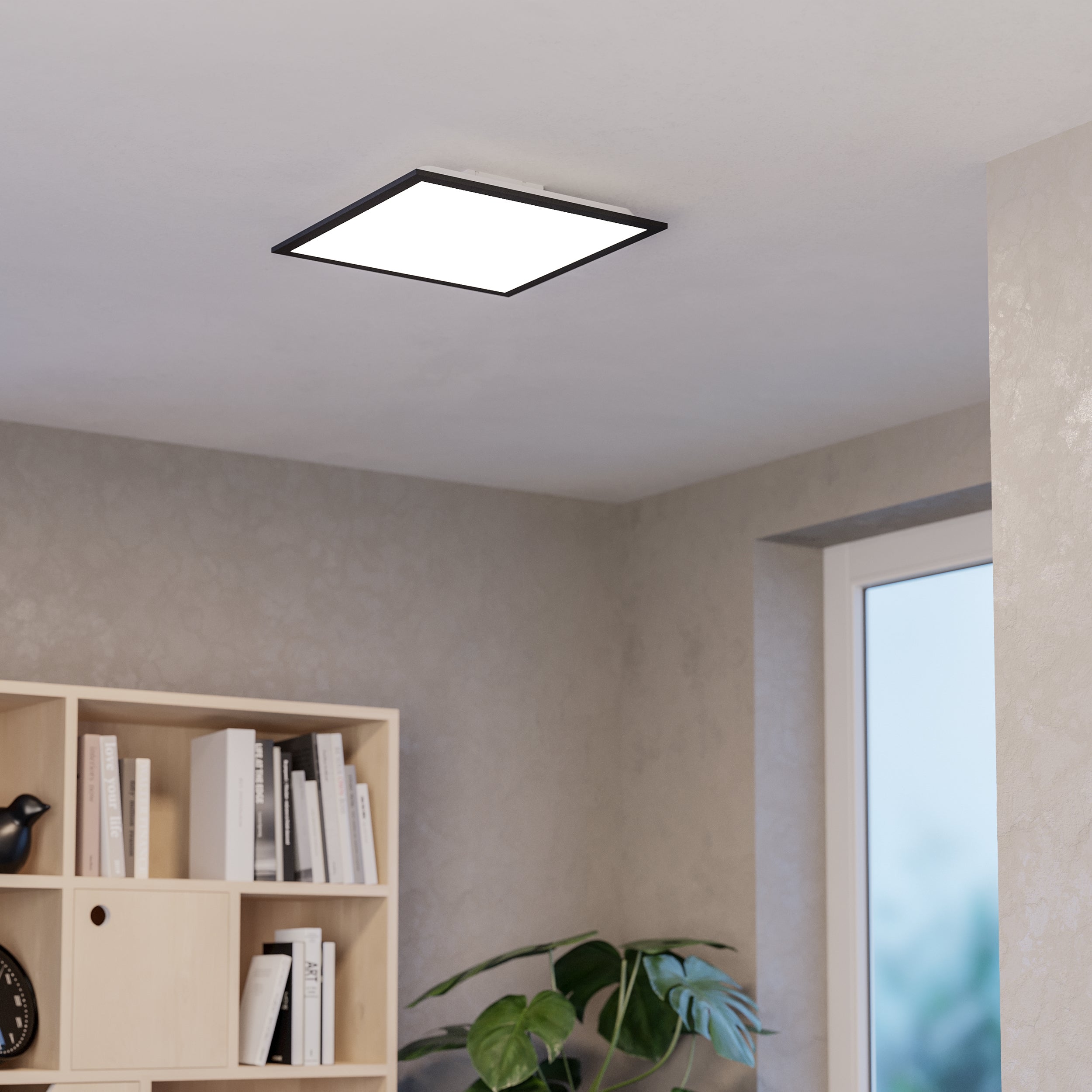 Eglo EU Moradillo-Z Black Steel LED Smart Control Ceiling Light, 39.3 x 39.3cm product image - Endon Lighting from First Light Direct with great prices and fast UK delivery