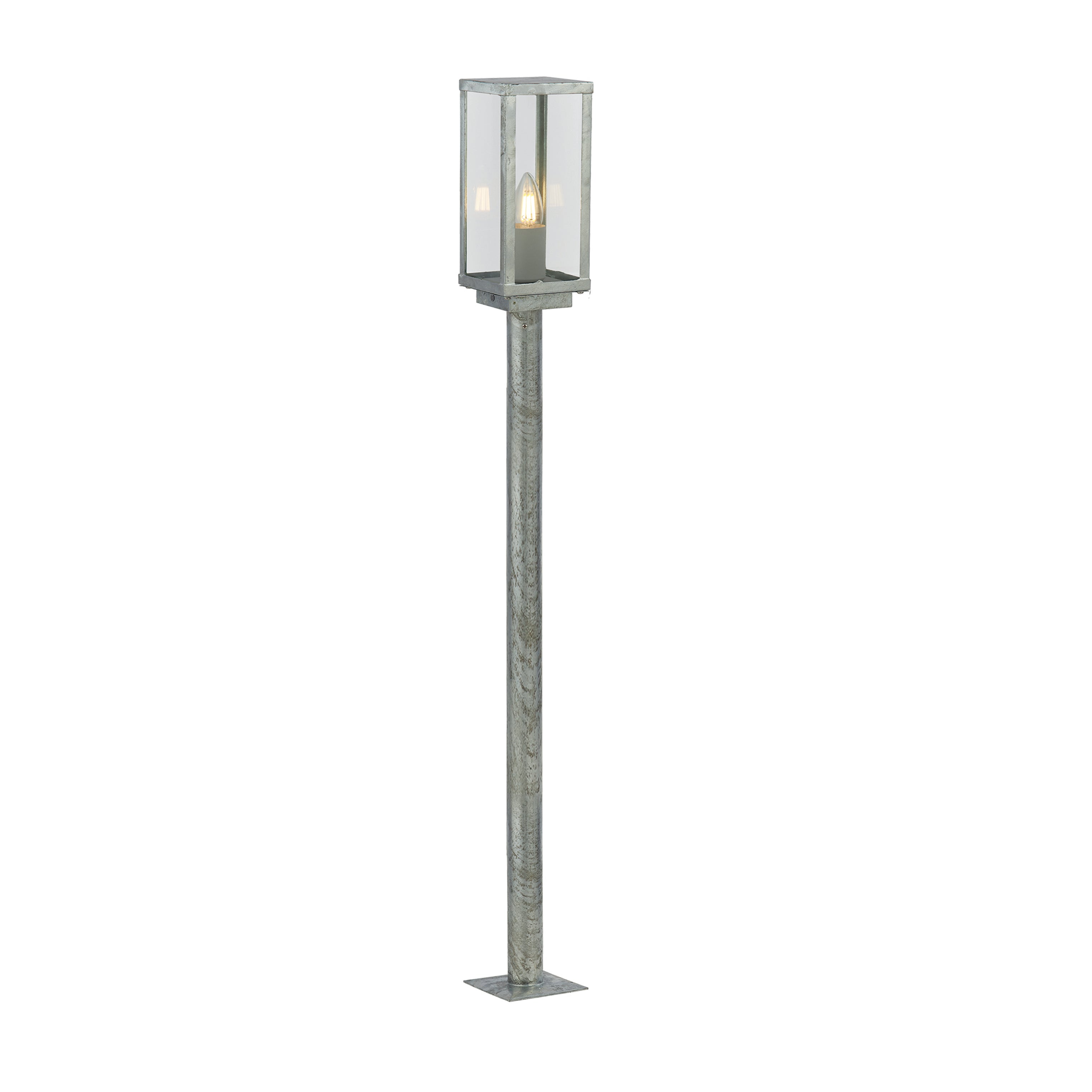 Box II Outdoor Post - Galvanised Silver Metal & Glass