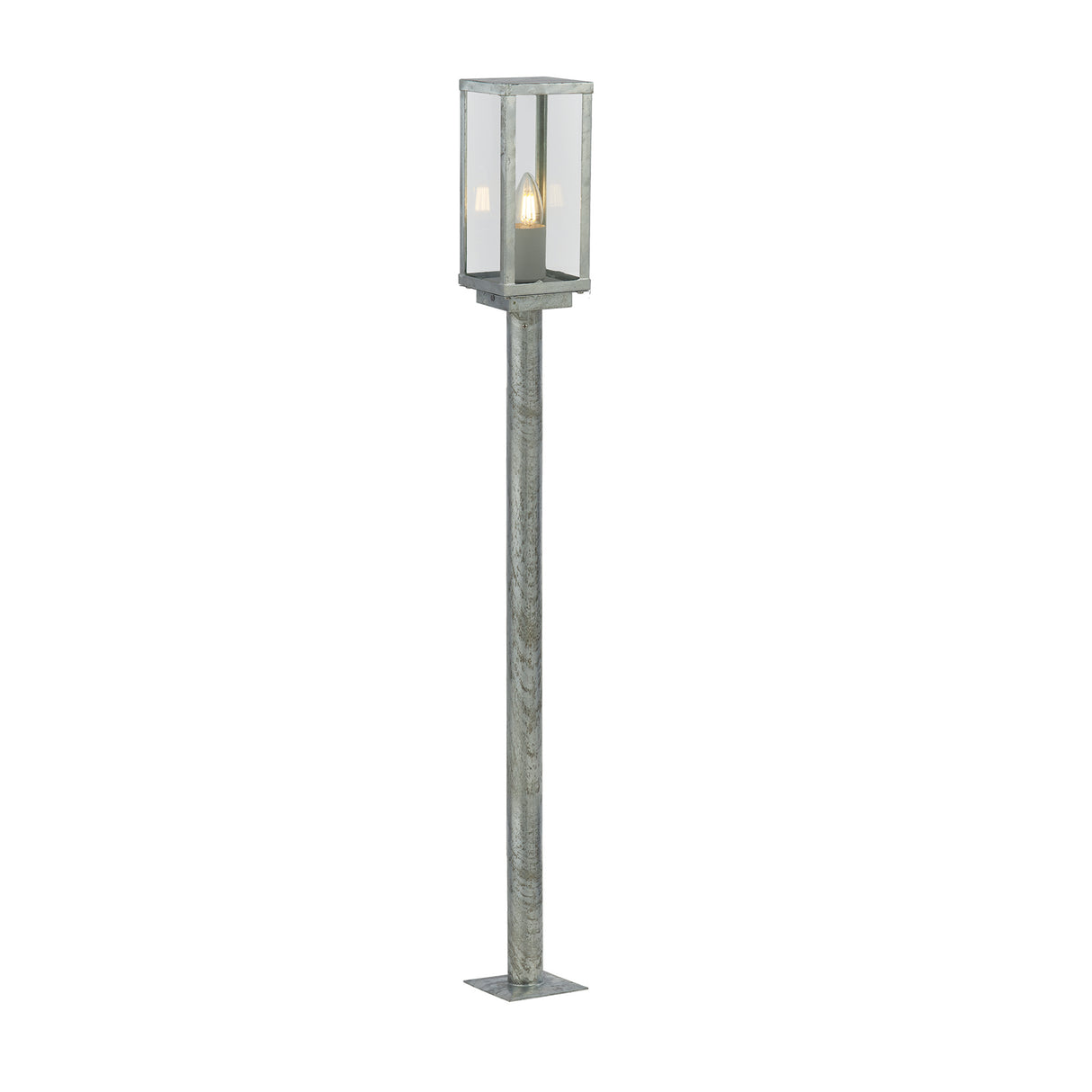 Box II Outdoor Post - Galvanised Silver Metal & Glass